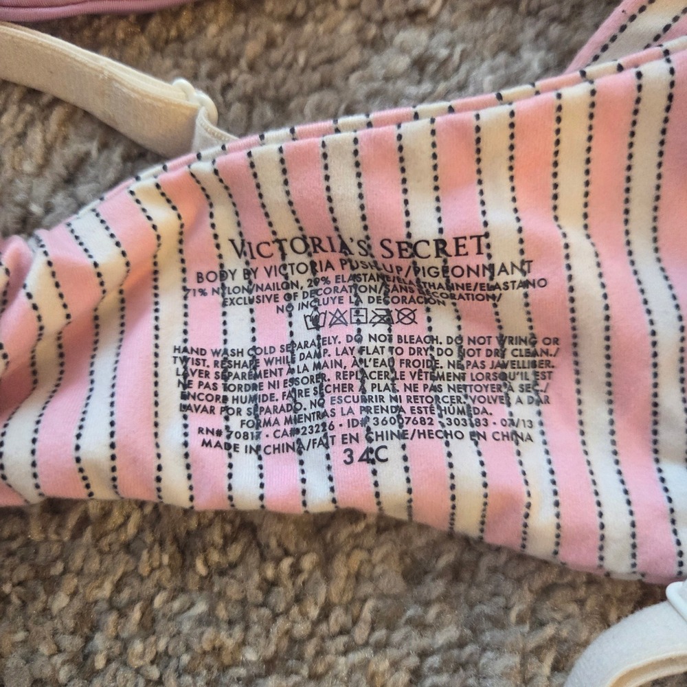 Victoria's Secret Push Up Bra 34C Leopard Lace Stripe Purple Pink Lot of 3pc - Picture 14 of 14